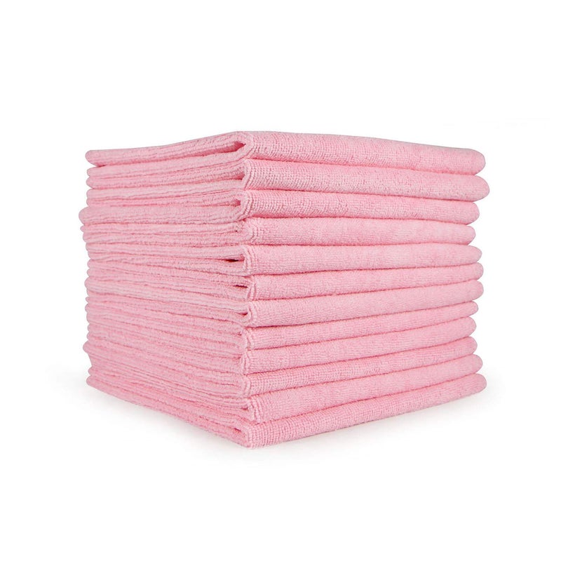 Arkwright, LLC Arkwright Microfiber Cleaning Cloths - (Pack of 12) Lint & Streak-Free Drying Wash Towels, 320 GSM Super Absorbent & Quick Dry, Perfect Cleaner for Car, Glass, and Window, 12 x 12 in, Pink - Image 1